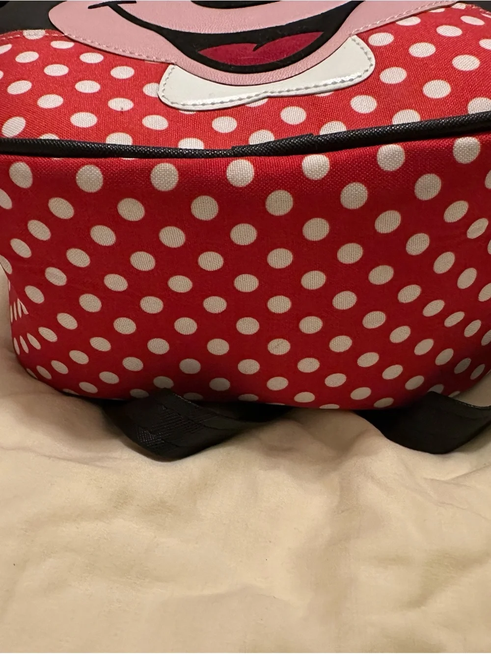 Disney Minnie Mouse Red Polka Dot Kids Backpack with Pink Face Accent